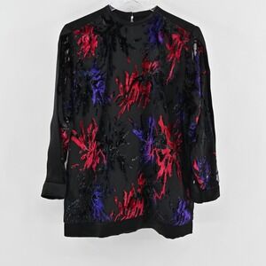 Vtg 80 Velvet Burnout Top Size 10 Dramatic Dopamine Retro Glam Red Purple Sheer